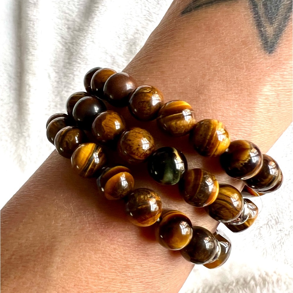 3 Bracelet Stack! Solar Chakra Tigers Eye Mala Style Set - Picture 3 of 16